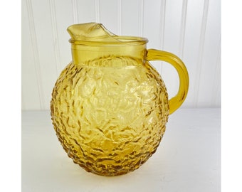 Brocca per acqua in vetro rotondo da un gallone vintage con brocca di ciottoli color ambra gialla Anchor Hocking