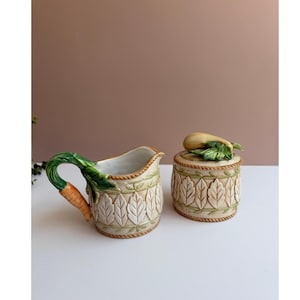 Fitz and Floyd Le Canard Sugar & Creamer Set | Embossed Vegetable Ceramic