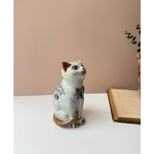 Vintage Tonala Mexican Folk Art Pottery Cat Figurine | Hand Painted Kitty | Cat Lover Decor