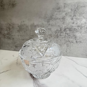Fifth Avenue Crystal Polish Glass Lidded Candy Dish | Cut Glass Vanity Jar | Elegant Decorative Storage