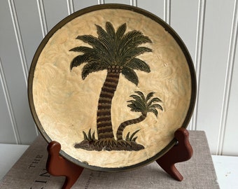 Solid Brass Enamel Palm Tree Plate | Island Life Wall Decor | Beach Tropical Themed Art