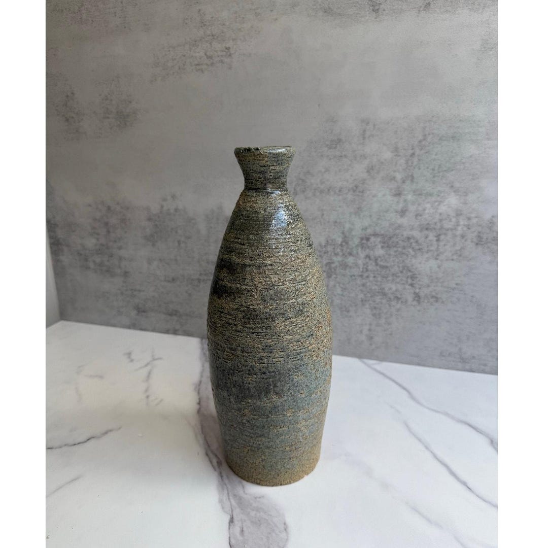 Vintage 1950s Studio Pottery Vase | Textured Blue-gray Glaze