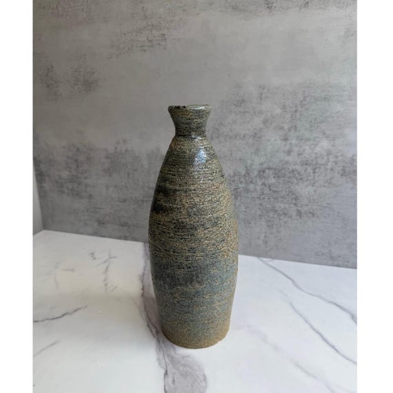 Vintage 1950s Studio Pottery Vase | Textured Blue-gray Glaze