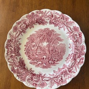Vintage Booths England Pink Red Transferware Dinner Plate | British Scenery Pattern | Wall Decor