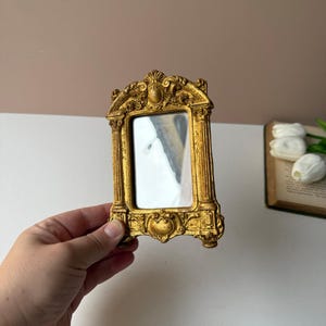 Vintage Italian Florentine Mini Mirror | Gold Baroque Rococo Relief Frame | Shabby Chic Wall Decor