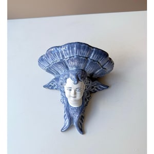 Vintage Estrela de Conimbriga Portuguese Pottery Wall Shelf Sconce | Angel Cherub Face Portugal