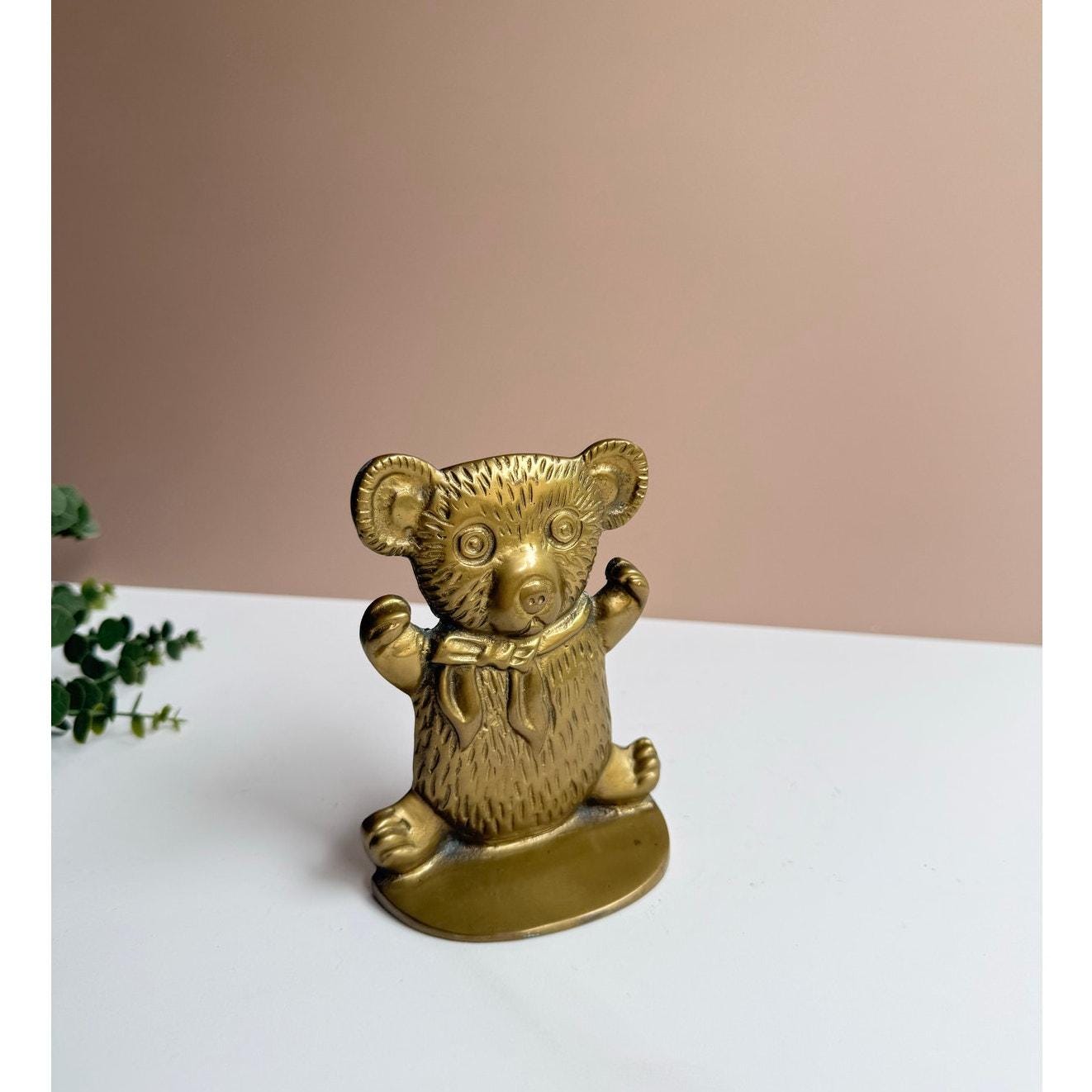 Vintage Solid Brass Teddy Bear Bookend | Nursery Room Decor | Kids Room Library Gift