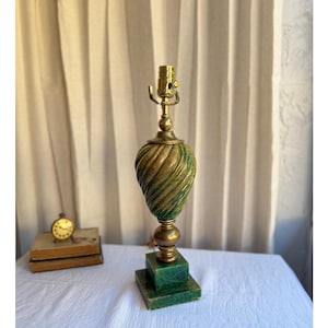 Vintage Green Alabaster Table Lamp | Carved Swirl Stone Brass Lamp | Hollywood Regency Grandmillennial Decor
