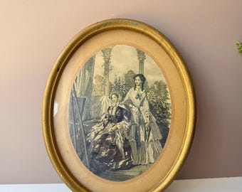 Vintage gerahmtes Oval Print Paris Mode Frauen | Antike viktorianische gekleidete Damen | Französischer Dekor