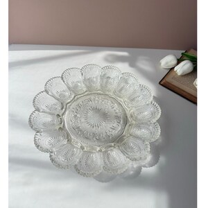 Vintage L.E. Smith Clear Glass Deviled Egg Serving Plate Platter | 11" | Collectible American Art Glass