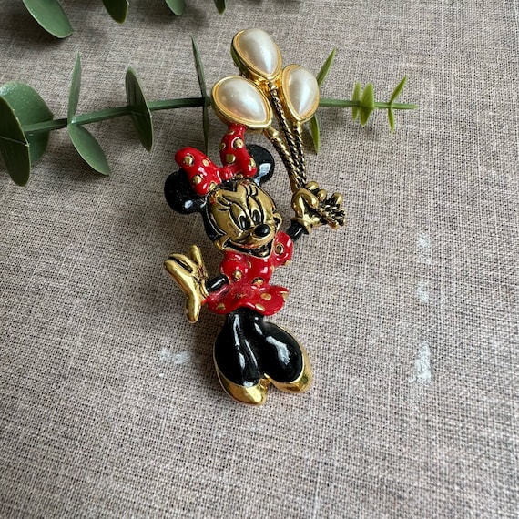 Vintage Napier Minnie Mouse Brooch | Enamel & Gold-tone Pin With