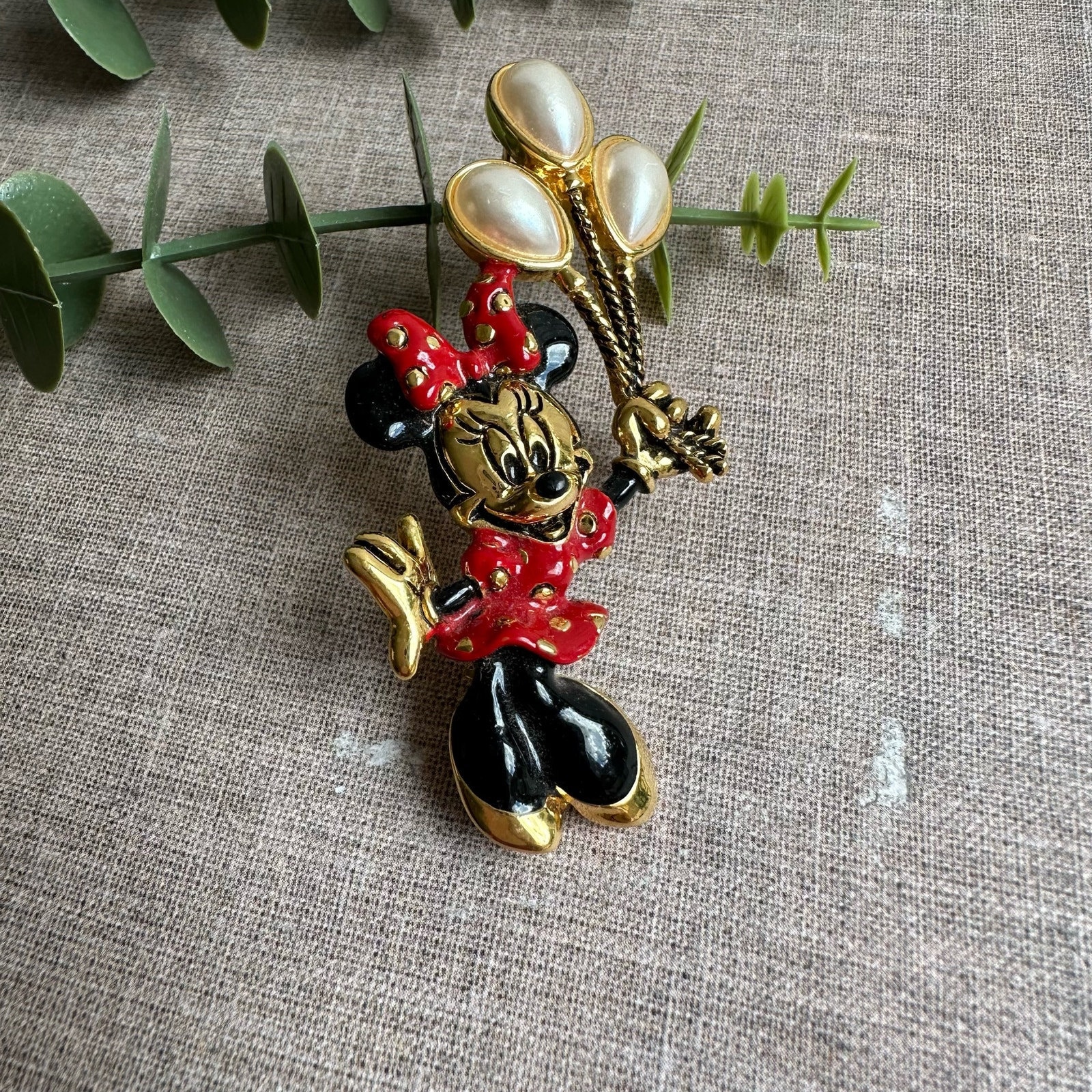 Vintage Napier Minnie Mouse Brooch | Enamel & Gold-tone Pin With