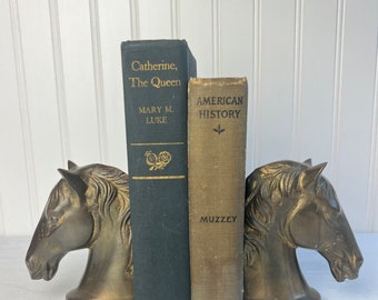 Vintage Horse Head Brass Bookends Equestrian Style Vintage Moody libray decor