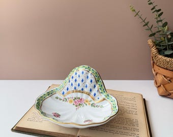 Vintage Paris Royal Porcelain Hand Painted Wall Soap Holder | Blue Green Floral | Peint A La Main