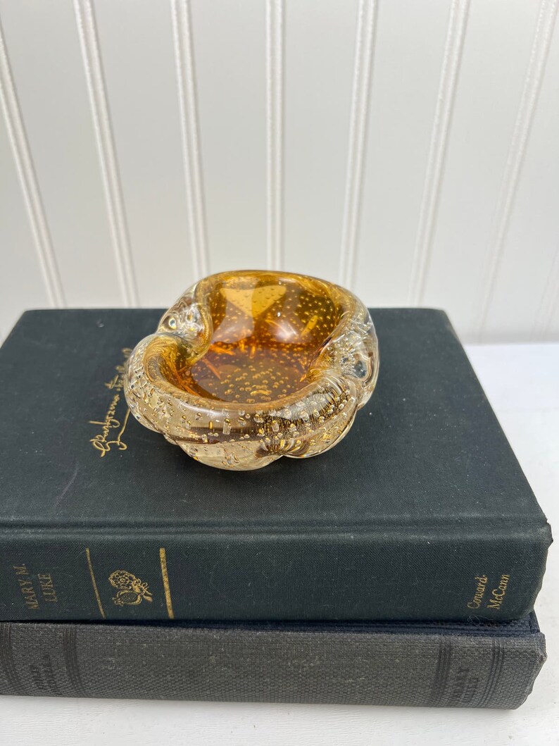 Murano Italian Amber Glass Ash Tray Trinket Dish Billiconte Controlled