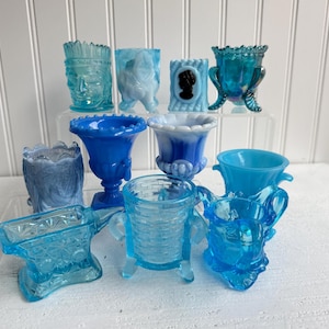 Vintage Assorted Toothpick Holders | Blue Slag Glass| Pick your Choice | Matchstick Holder Small Glass Collection
