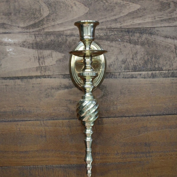 Vintage Solid Brass Taper Wall Sconce Candle Holders 11" Single Twisted