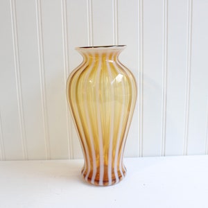 Vintage Fenton Autumn Gold Opalescent Striped Vase | Amber