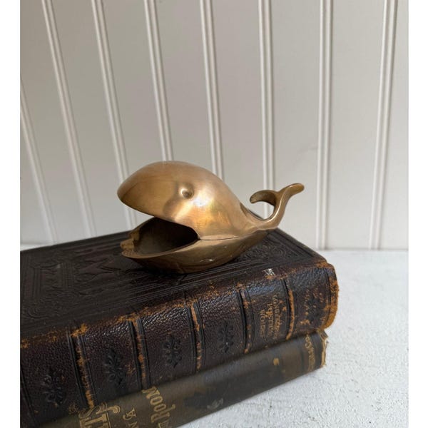 Vintage Brass Whale Ashtray Trinket Dish | Small Fun Kitschy Funky Gift Idea