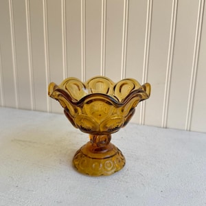 Vintage LE Smith Moon & Stars Amber Glass Footed Compote Candy Dish