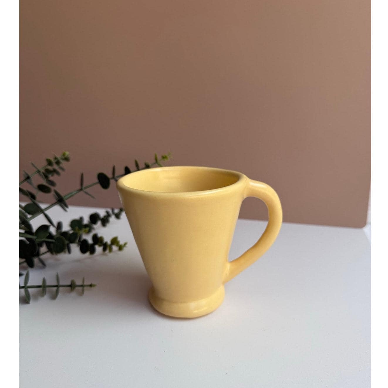 Vintage Julie Sanders Cyclamen Pottery Mug | Butter Yellow Ceramic