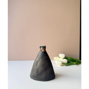 Vintage Black Glaze Pottery Bear Figurine | 6" | Abstract Sculpture | Eclectic Art Pottery Decor