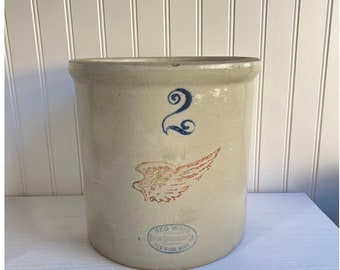 Vintage Antique Red Wing Union Stoneware 9" Wing 2 Gallon Crock Pottery Country Decor Rustic Primitive