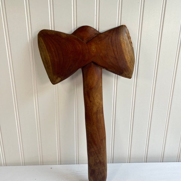 Antique Handmade Wooden  Brutalist Ax Tool Cosplay Larp Axe