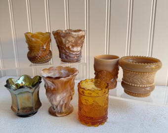 Vintage Assorted Toothpick Holders | Caramel Slag Glass Amber | Pick your Choice | Matchstick Holder Small Glass Collection