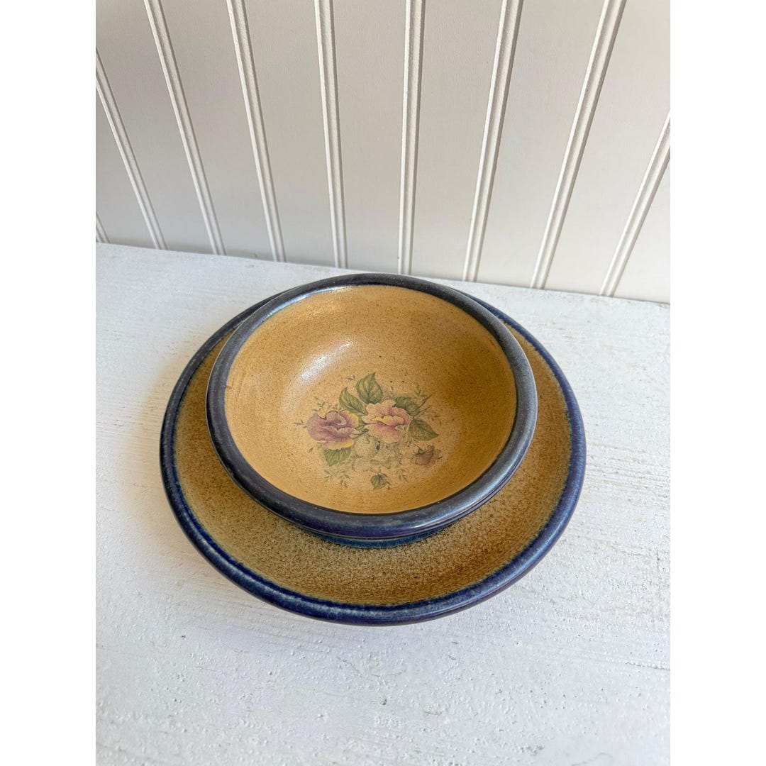 Monroe Salt Works Maine Pottery Bowl and Plate Set | Salt Glazed
