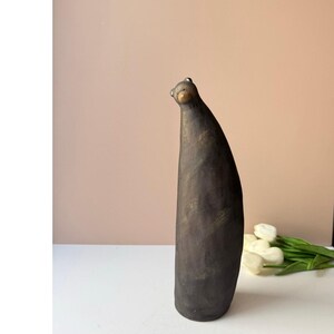 Vintage Black Glaze Pottery Tall Bear Figurine | 13.5" | Abstract Sculpture | Eclectic Art Pottery Decor