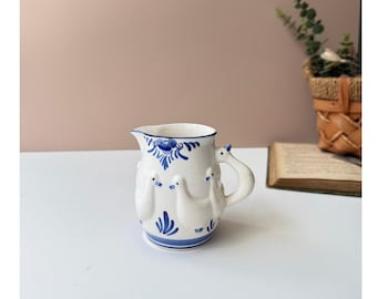 Vintage DALC Delft Blue Hand Painted Creamer | Raised Duck Pattern & Duck Handle | Dutch Pottery Decor