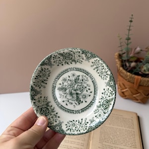 Vintage Wood & Sons Green Transferware Small Bowl | Floral | Made in England | Grandmillennial Decor