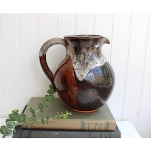 Handmade Pottery Pitcher | Rustic Brown & White Glaze | Farmhouse Decor