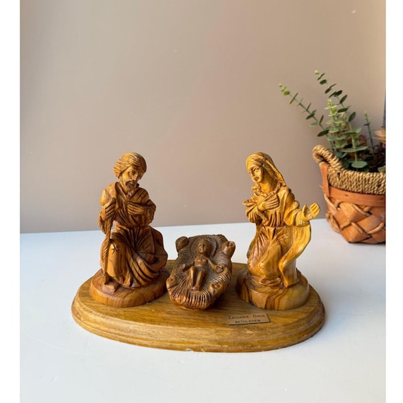 ローレル・バーチ木彫り人形、3体セット Vintage Zacharia Brothers Bethlehem Olive Wood Nativity Scene