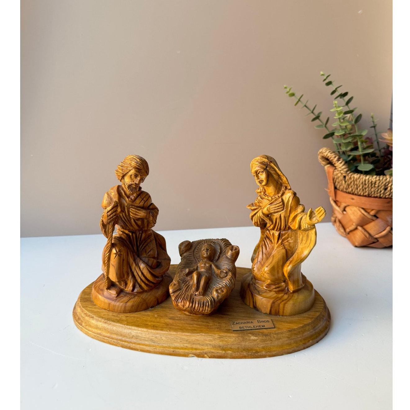 Vintage Zacharia Brothers Bethlehem Olive Wood Nativity Scene