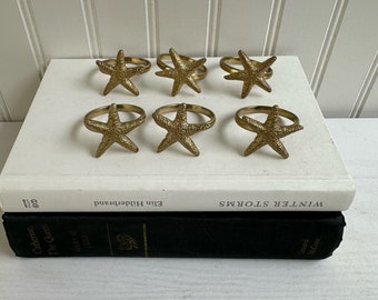 Vintage Brass Starfish Napkin Rings Set of 6 Nautical Beach Coastal