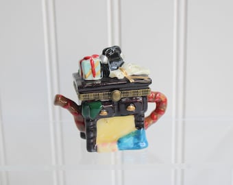 Teapot Hinged Porcelain Trinket Box - Teapot House Dresser Desk Unique Gift Idea