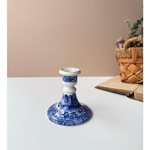 Vintage antik Copeland Spode blå italiensk ljusstake | Enkel konisk | Krackelerad patina | Grandmillennial