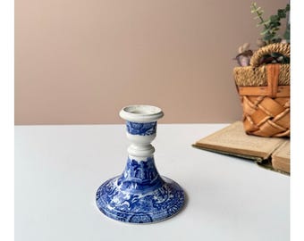 Bougeoir italien antique bleu Spode Copeland, vintage | Cône simple | Patine craquelée | Grand millénaire