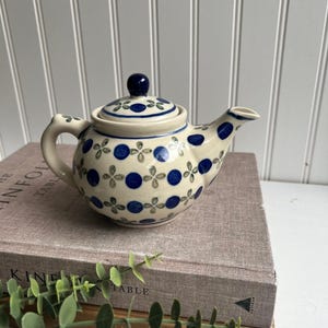 Polish Pottery Blueberry Dotted Teapot | Small Ceramic Teapot | Ceramika Bolesławiec