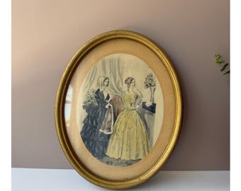 Vintage gerahmtes Oval Print Paris Mode Frauen | Antike viktorianische gekleidete Damen | Französischer Dekor