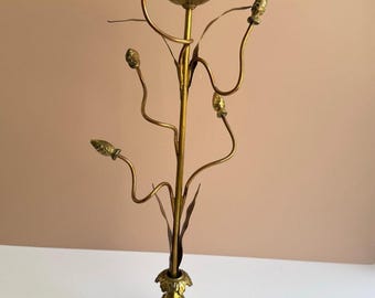 Vintage Brass Candle Holders with Leaves and Flowers | Ornate Hollywood Regency | 14.5&quot; Tall