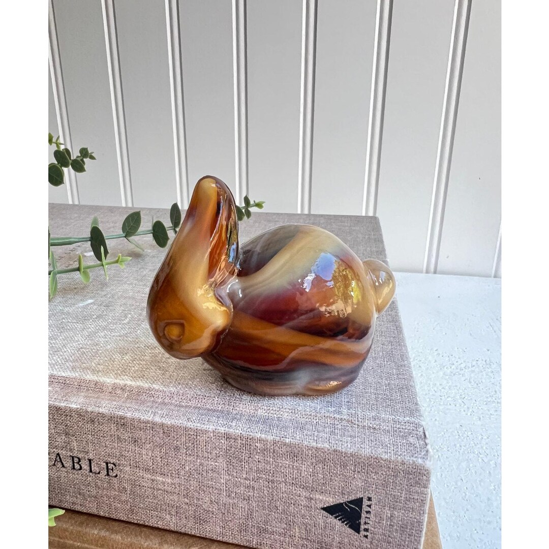 Imperial Glass Slag Glass Bunny Rabbit Figurine Small Caramel Swirl ...