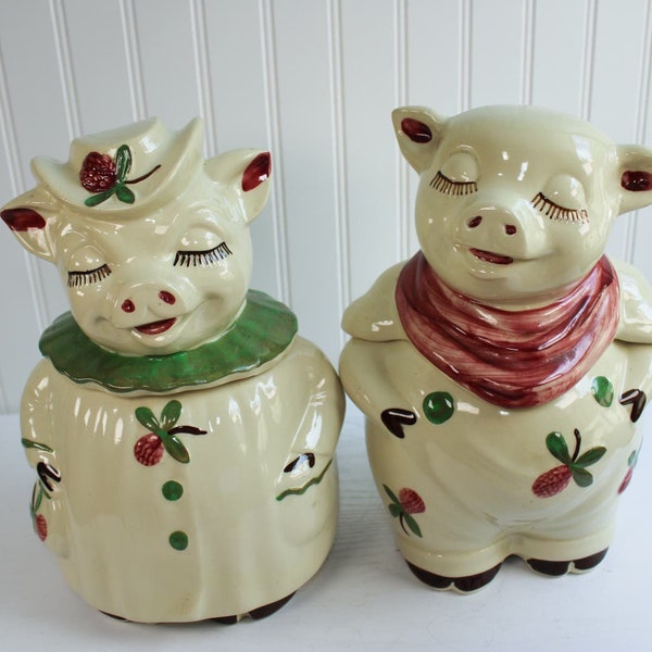 Vintage Shawnee Smiley Winnie the Pig Cookie Jar USA Pottery Gold Set