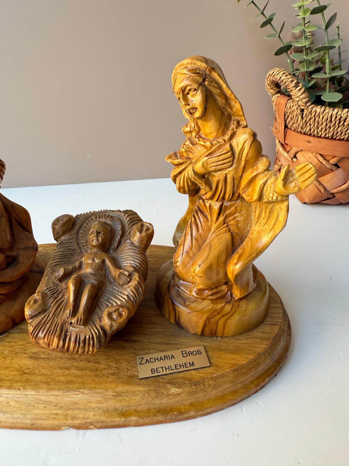 Vintage Zacharia Brothers Bethlehem Olive Wood Nativity Scene