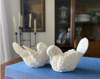 Vintage A. Santini White Alabaster Dove Figurines – Set of 2 | Italian Made Love Birds | Romantic Home Decor