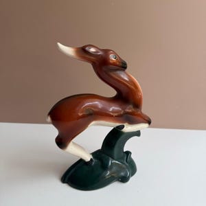 Vintage Leaping Gazelle Ceramic Pottery Figurine | MCM