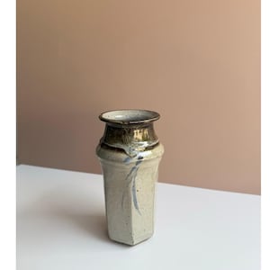 Studio Pottery Brown Glaze Vase | 7&quot; Tall | Hand-Painted Blue Motif | Artisan Stoneware