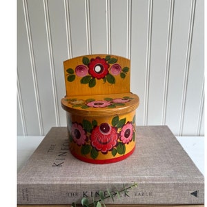 Vintage Wooden Hand Made Russian Salt Box | Painted Floral Folk Art | Wall Hanging